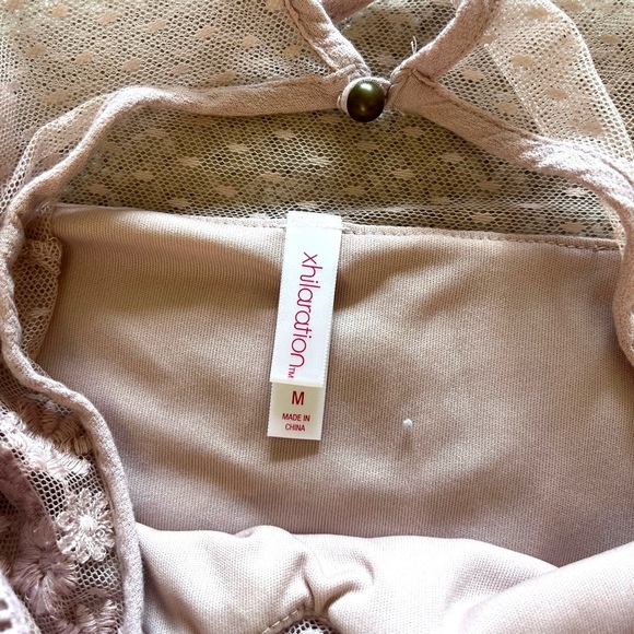 Xhilaration Blush Pink Lace Mesh Short Sleeve Mini Tee Shirt Shift Dress Medium - Picture 4 of 5